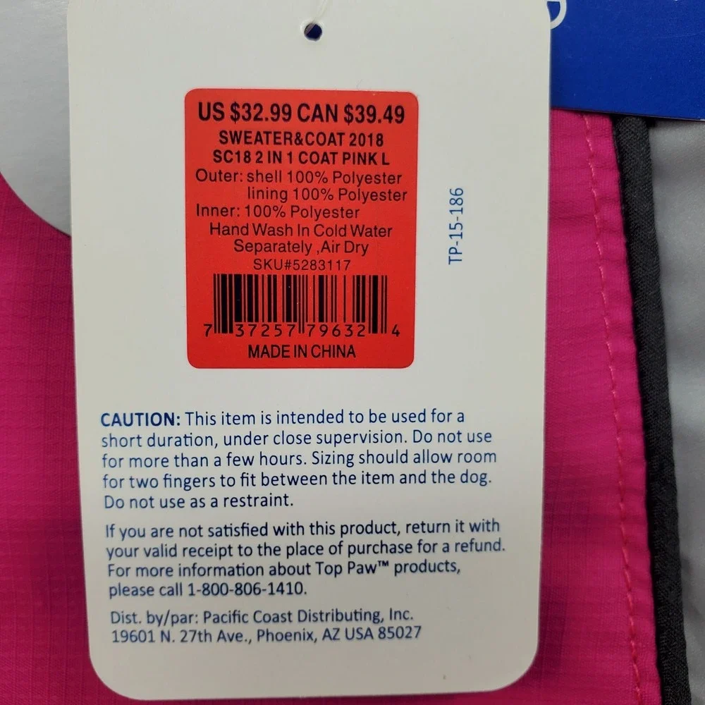 Dog Sweater Coat Reflective Vest Size Large Pink Gray Top Paw 2 in 1 Safety Vest